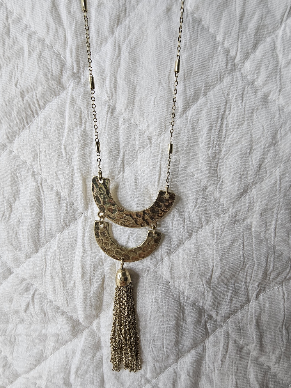 Simply Noelle Gold Hammered Double Crescent Tassel Necklace - Women Jewelry